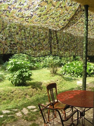 Filets U. S. Woodlands install&eacute;s sur pergola vers jardin